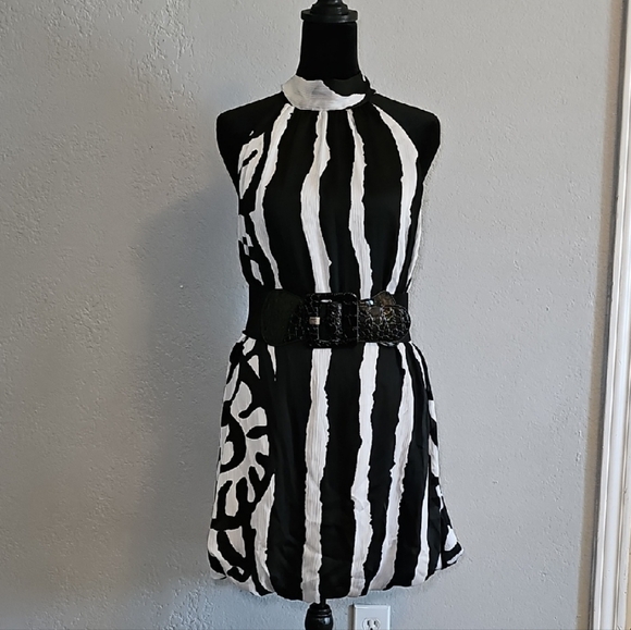 Papaya Dresses & Skirts - NWT Papaya Monochrome Striped Mini Dress With Belt - Womens Size Medium
